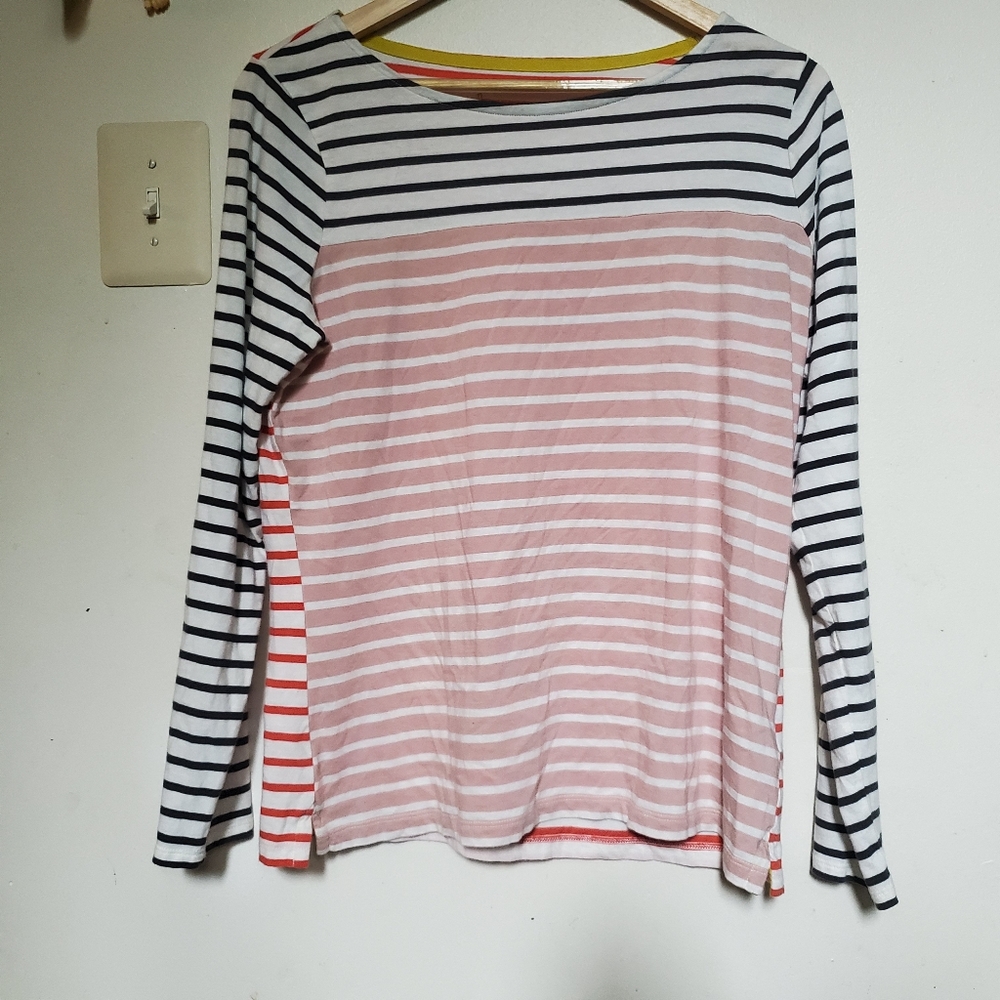 Boden Striped Long Sleeve Tee - Pink, White, and Black